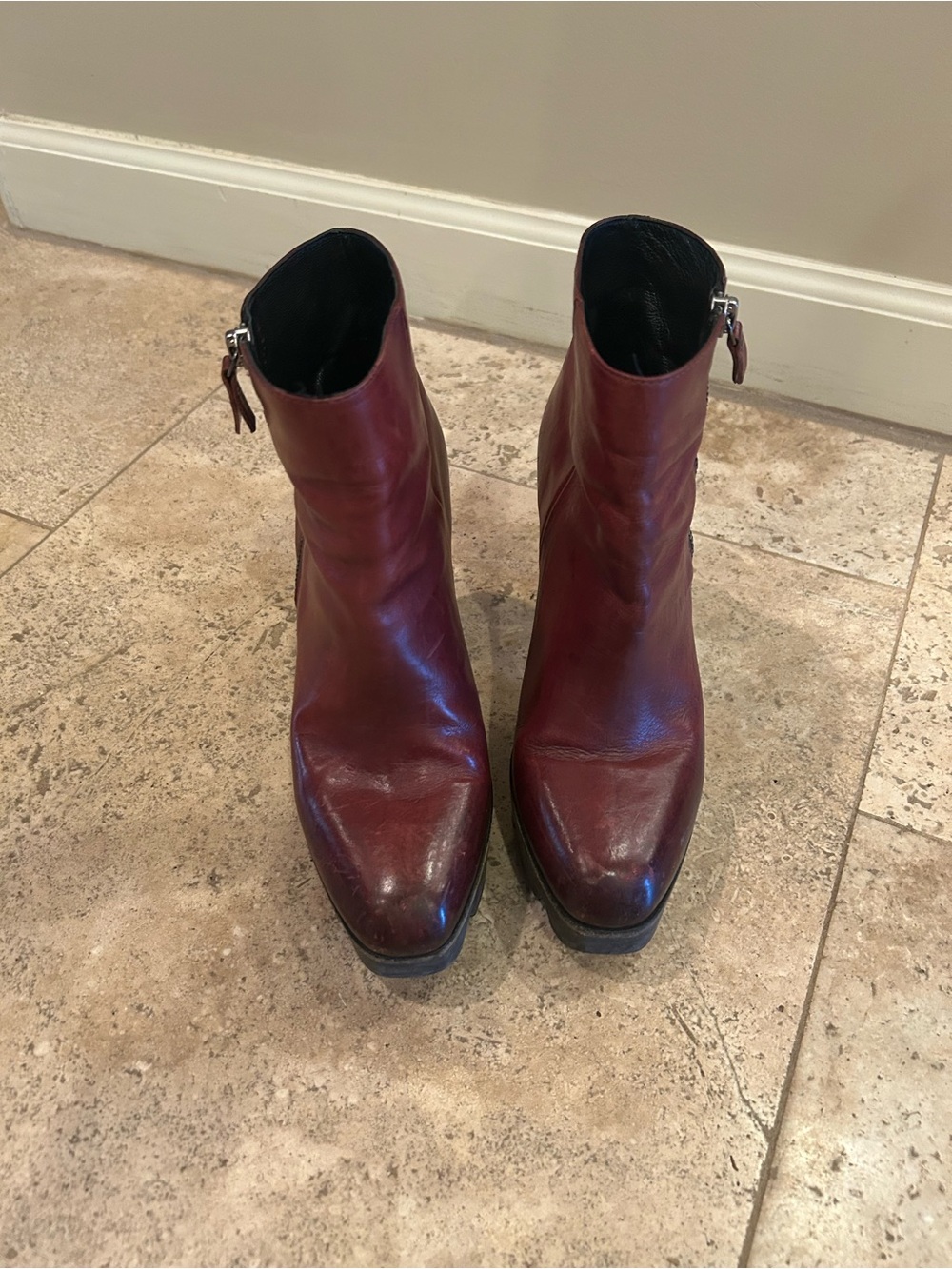 Vic Matie Burgundy Leather Ankle Boots